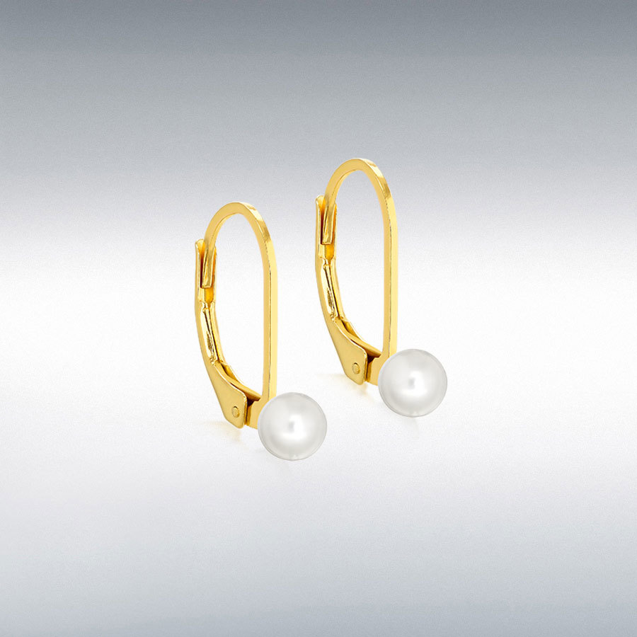 Sterling Silver  Yellow Gold Plated 6mm Fresh Water Pearl Lever Back Earrings