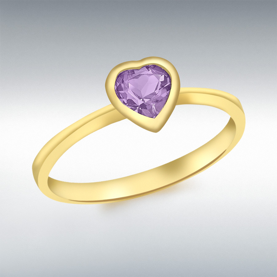 9ct Yellow Gold Amethyst Heart Ring