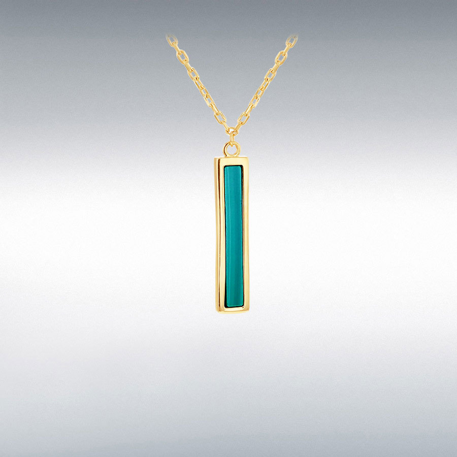 9ct Yellow Gold 4mm x 19mm Malachite Bar Adjustable Necklet 41cm/16"-43cm/17"