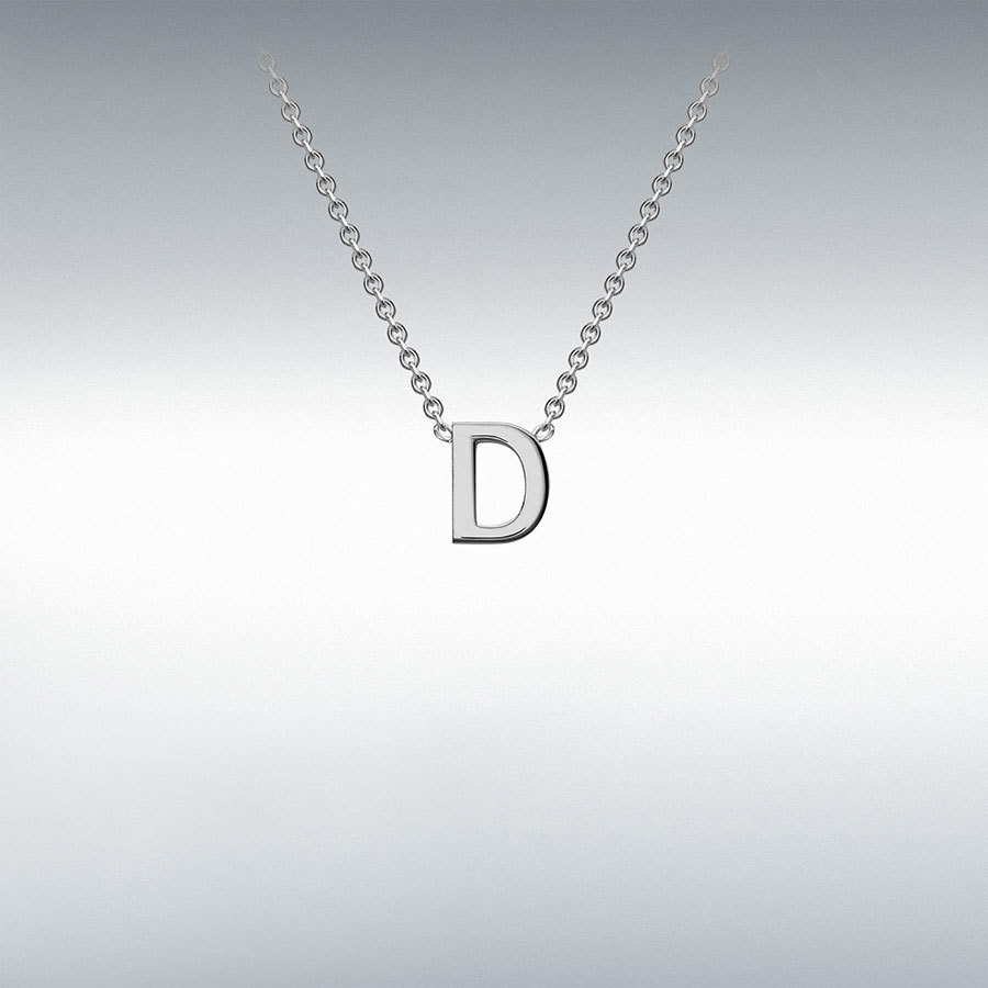 Sterling Silver Rhodium Plated 3.5mm x 4.5mm 'D' Initial Adjustable Necklace 38cm/15"-43cm/17"