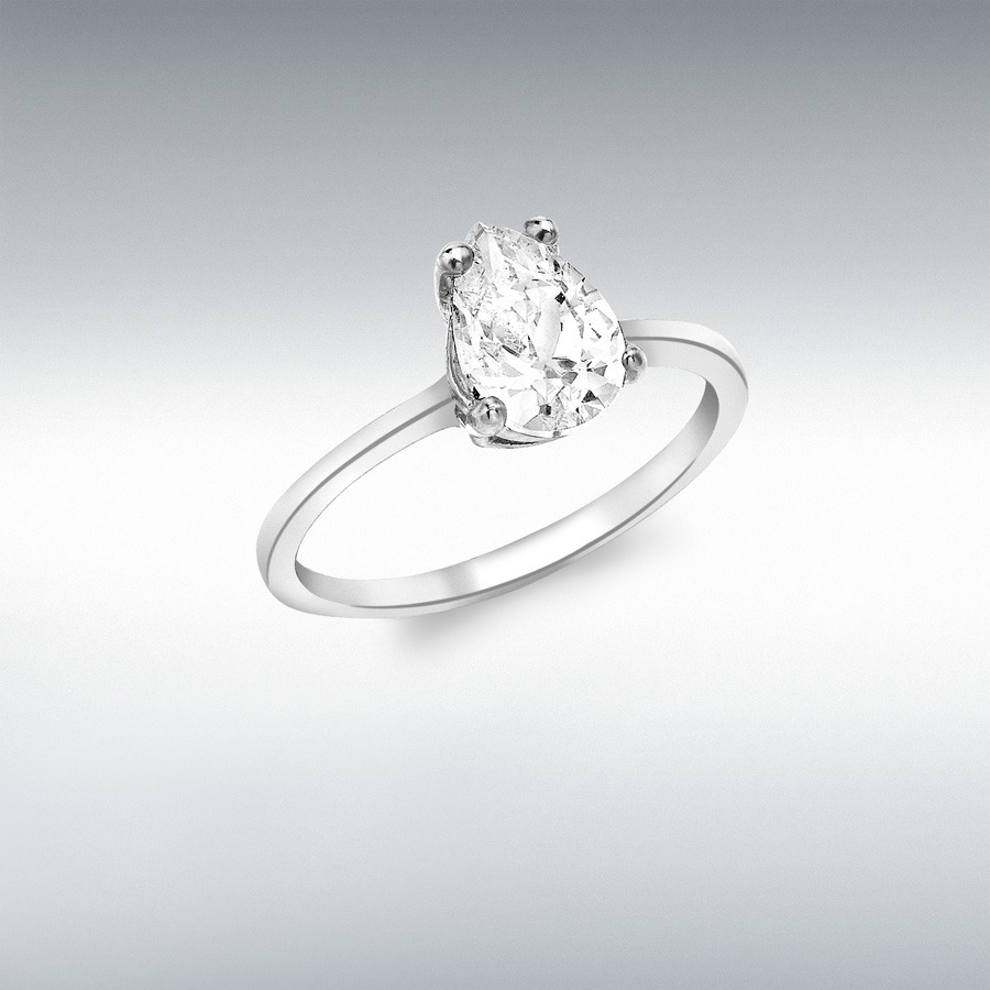 9ct White Gold 7mm x 9mm Pear Cut CZ Ring