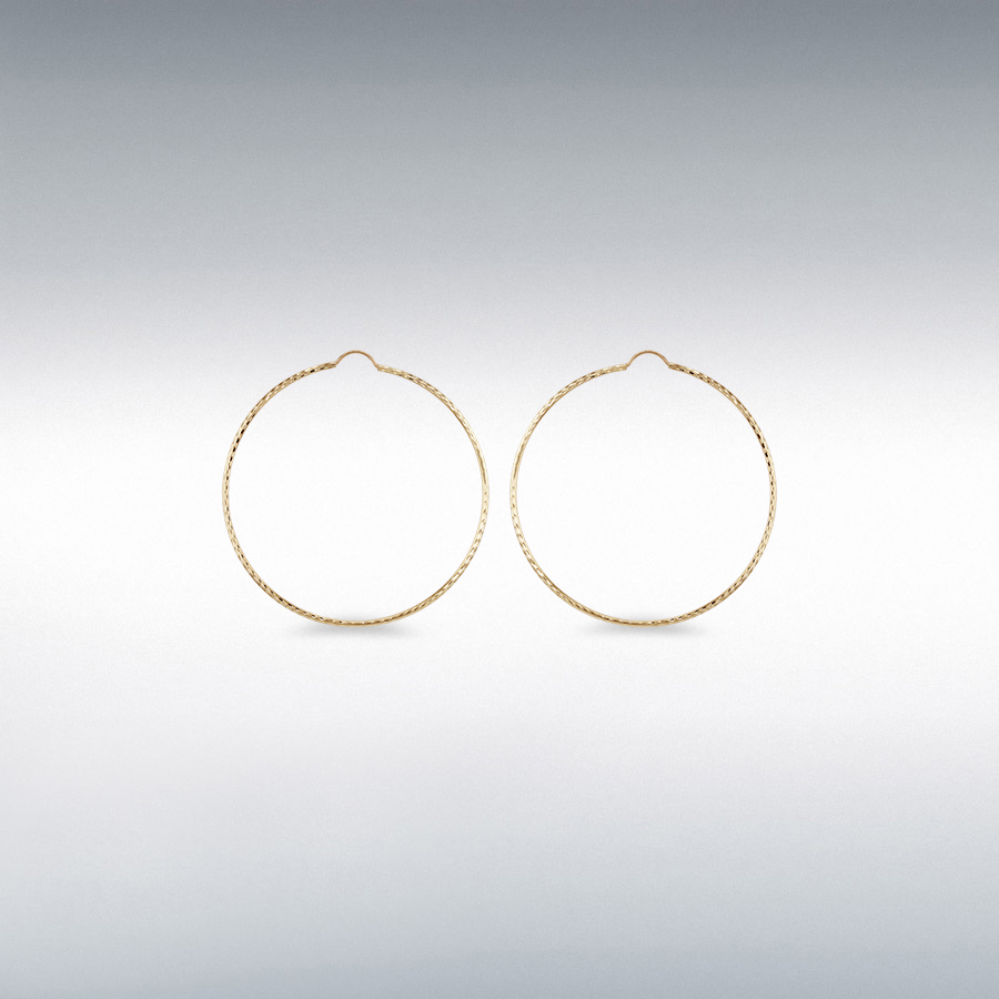 9ct Yellow Gold 40mm Diamond Cut Hoop Earrings