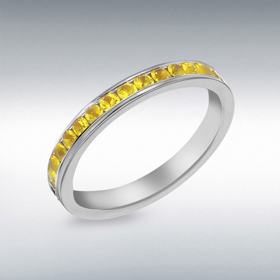 Sterling Silver Yellow Crystal 3mm Eternity Ring