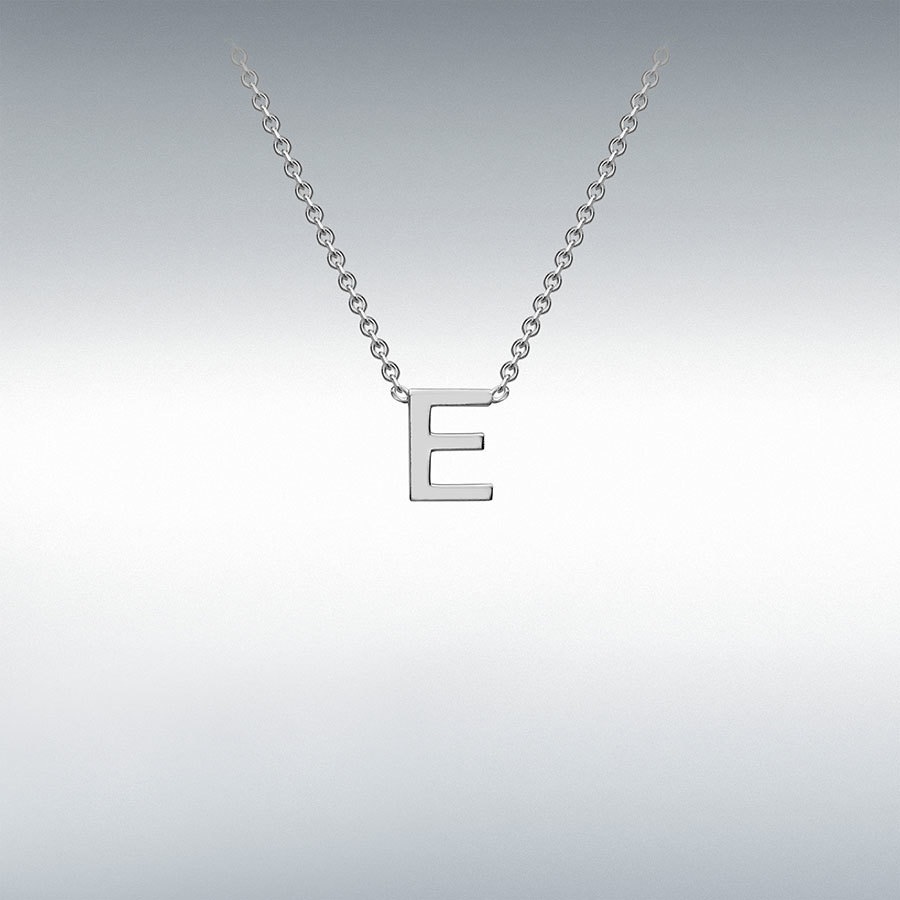 Sterling Silver Rhodium Plated  3.5mm x 4.5mm 'E' Initial Adjustable Necklace 38cm/15"-43cm/17"