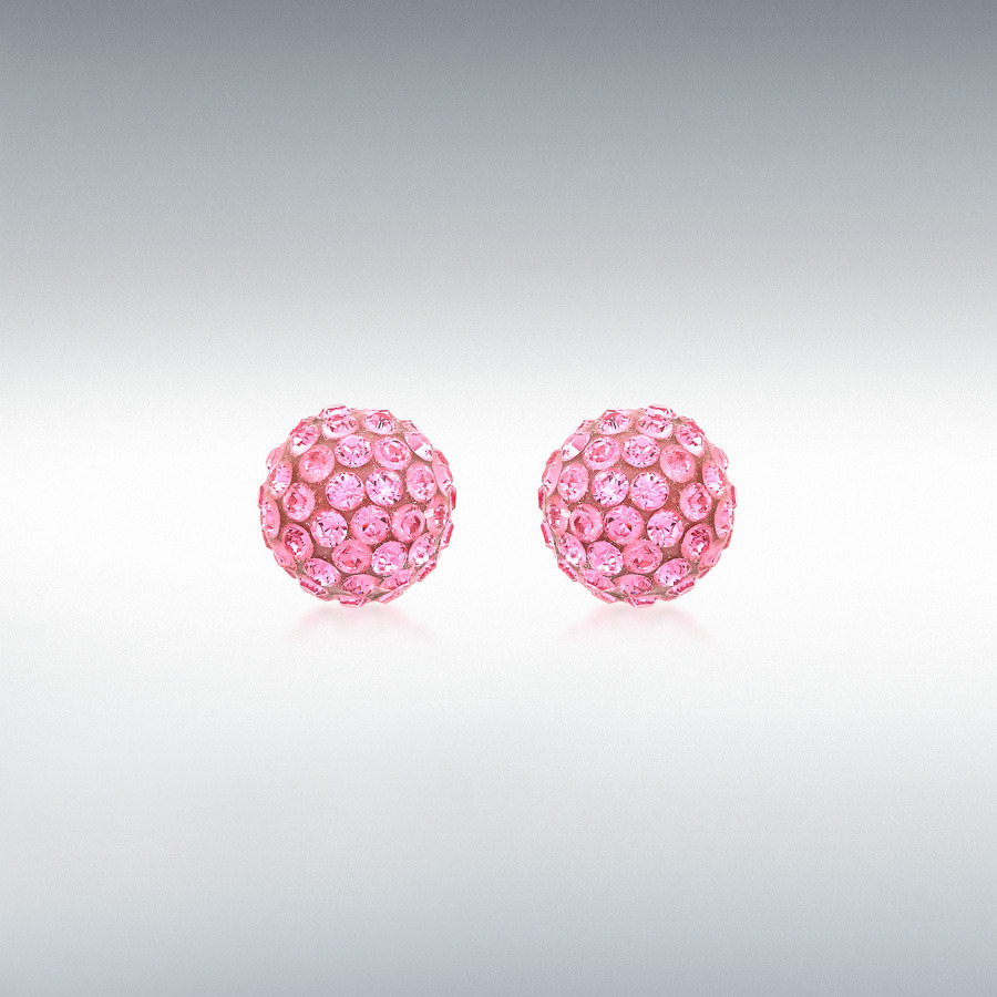 9ct Yellow Gold 7mm Pink Crystalique Ball Stud Earrings