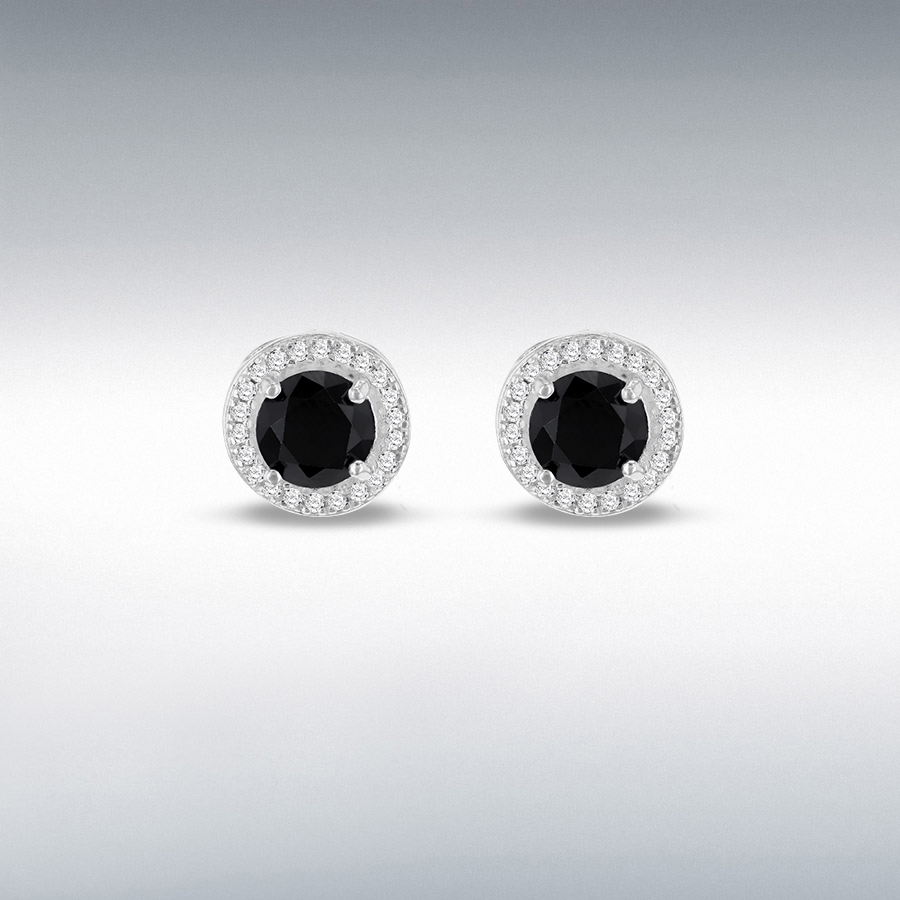 SILVER BLK CZ WHT HALO STUD ER