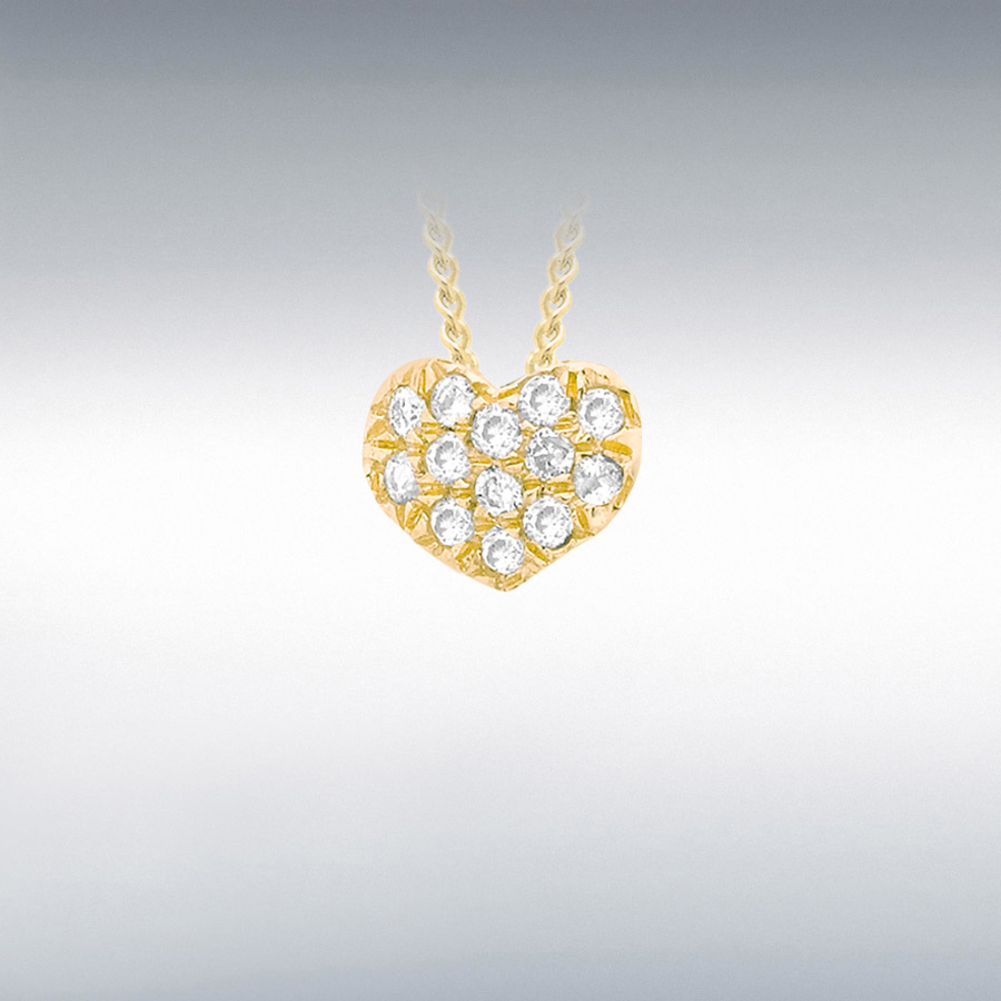 9ct Yellow Gold 0.05ct Pave Set Diamond 6mm x 4mm Heart Slider Pendant