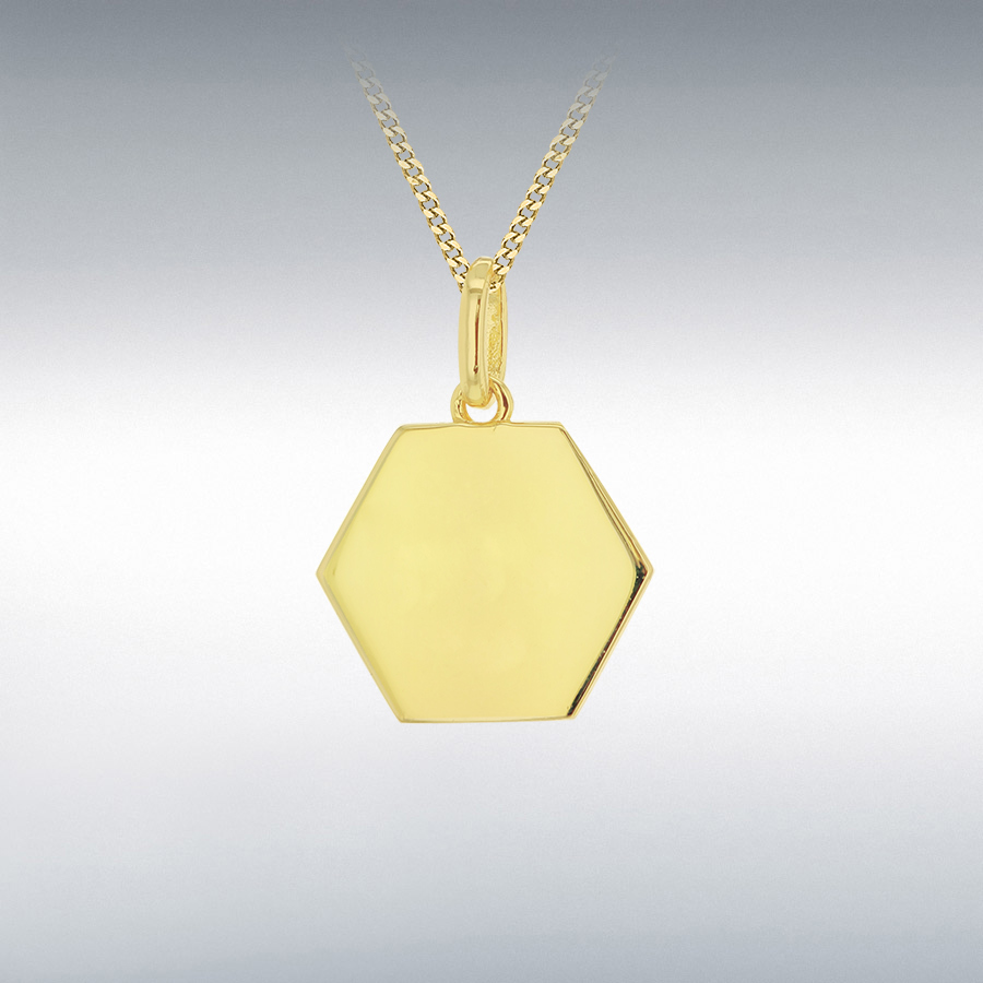 Sterling Silver Yellow Gold Plated 16mm x 22mm Polished Hexagon Pendant