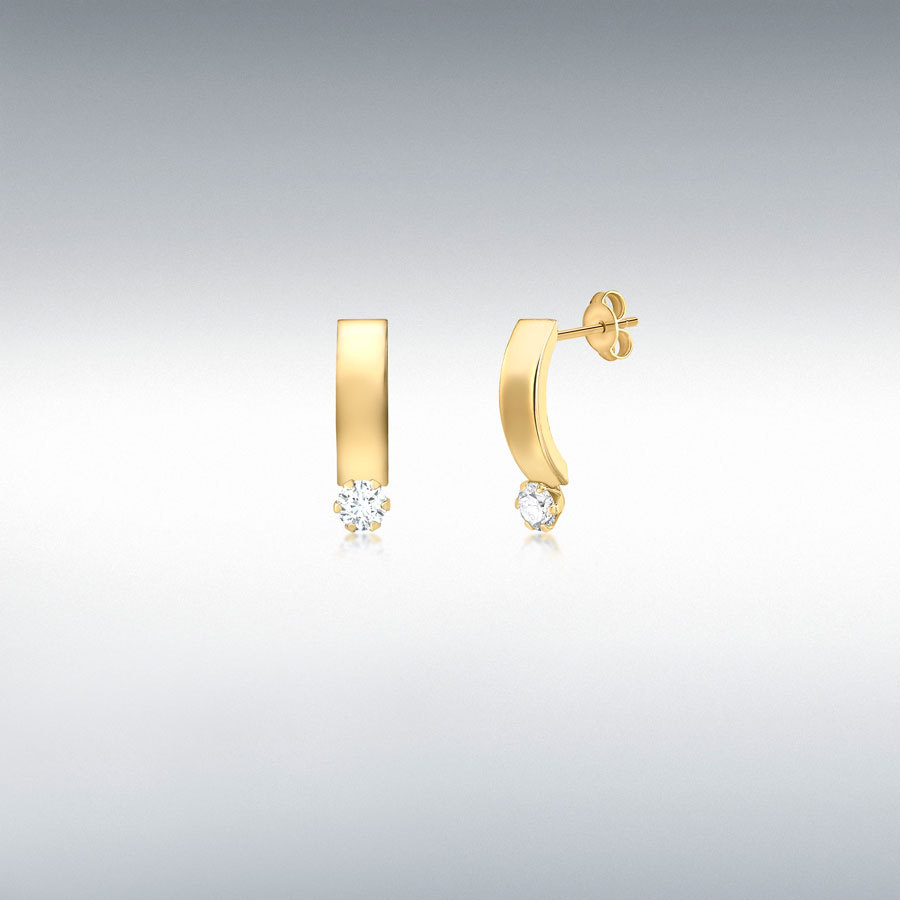 9ct Yellow Gold 3mm CZ 3mm x 12.5mm Curve Bar Earrings