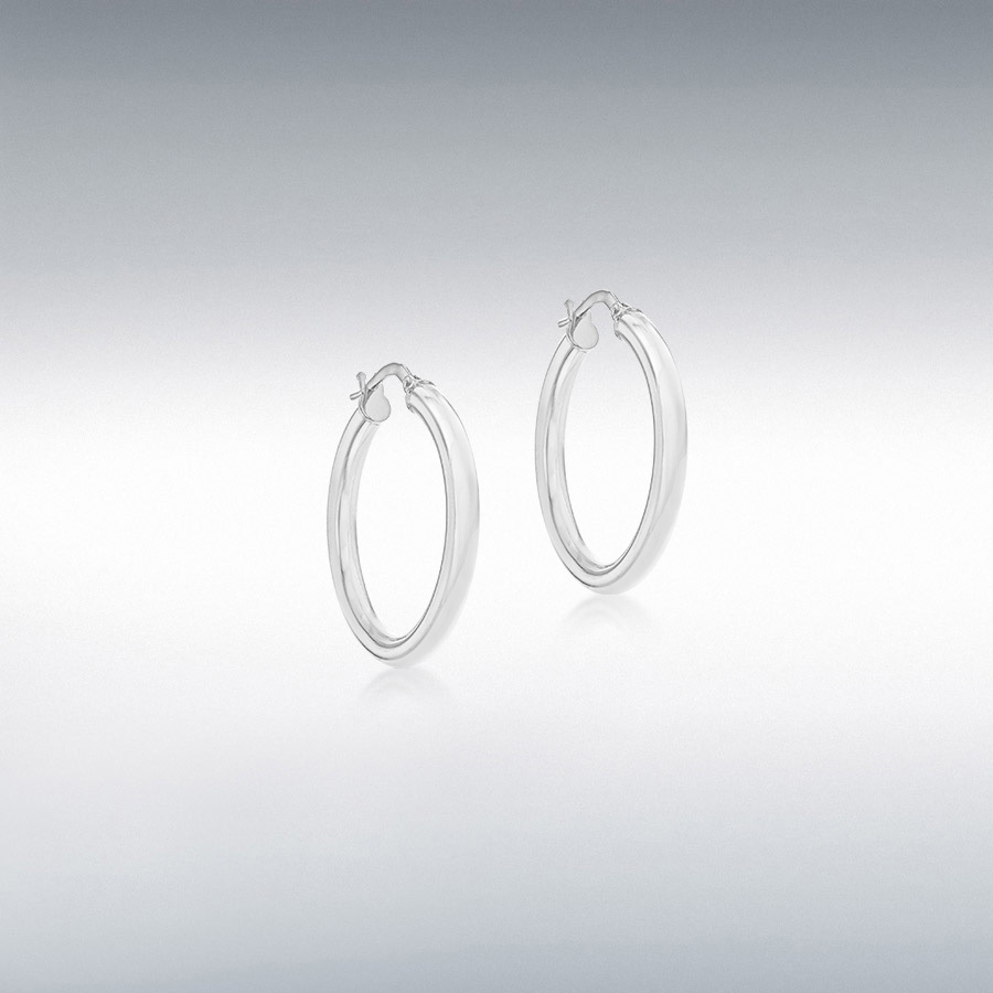 9ct White Gold 3mm Round-Tube 25mm Polished Hoop Creole Earrings