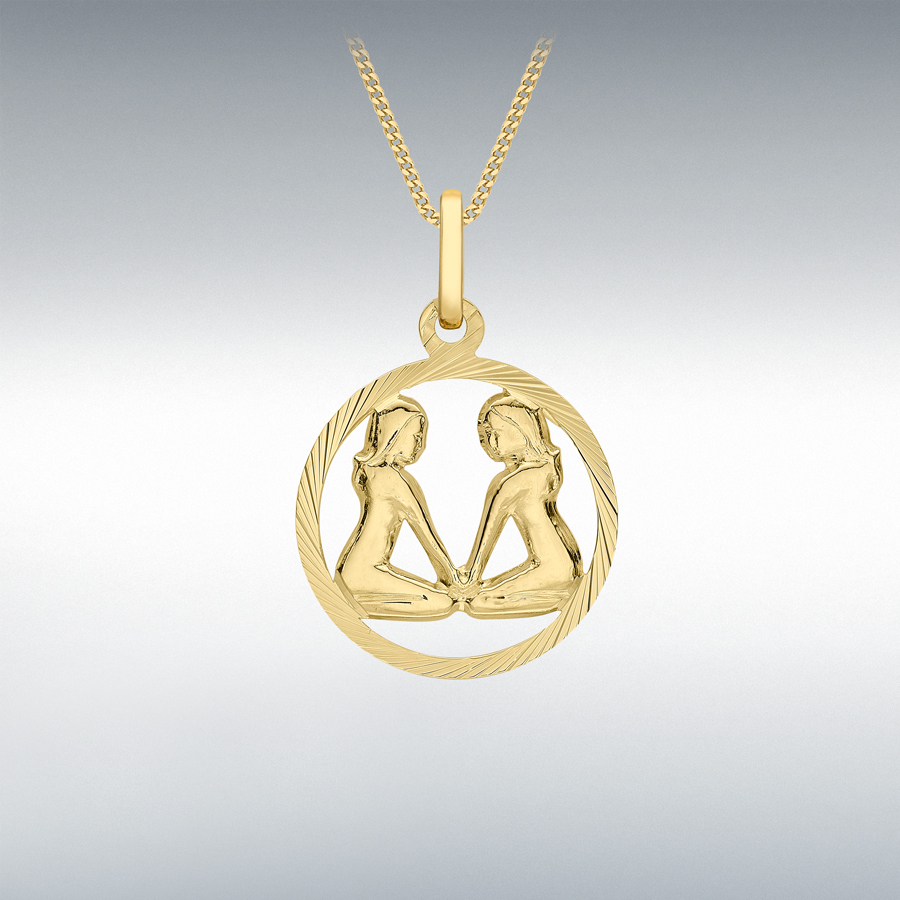 9ct Yellow Gold 15mm x 23mm Diamond Cut Gemini Zodiac Pendant