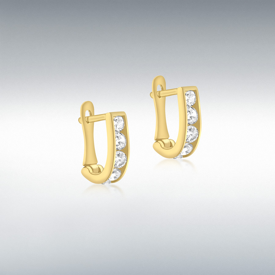 9ct Yellow Gold 10 x 2mm White CZ 3mm x 9mm Half-Hoop Earrings