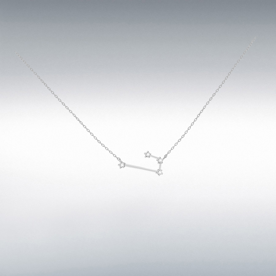 Sterling Silver Rhodium Plated CZ 24mm x 12.3mm Aries Star Constellation Necklace 43cm/17"-46cm/18"