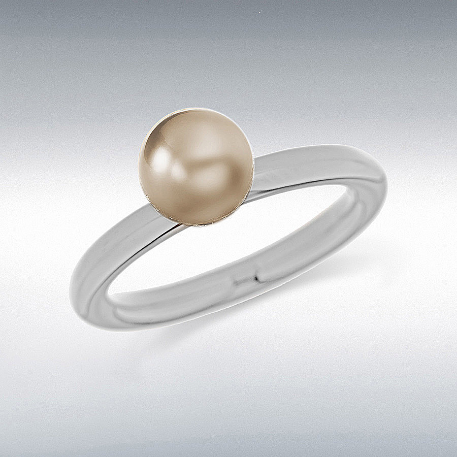 Sterling Silver Rhodium Plated Bronze Simulated Pearl Stacking Ring