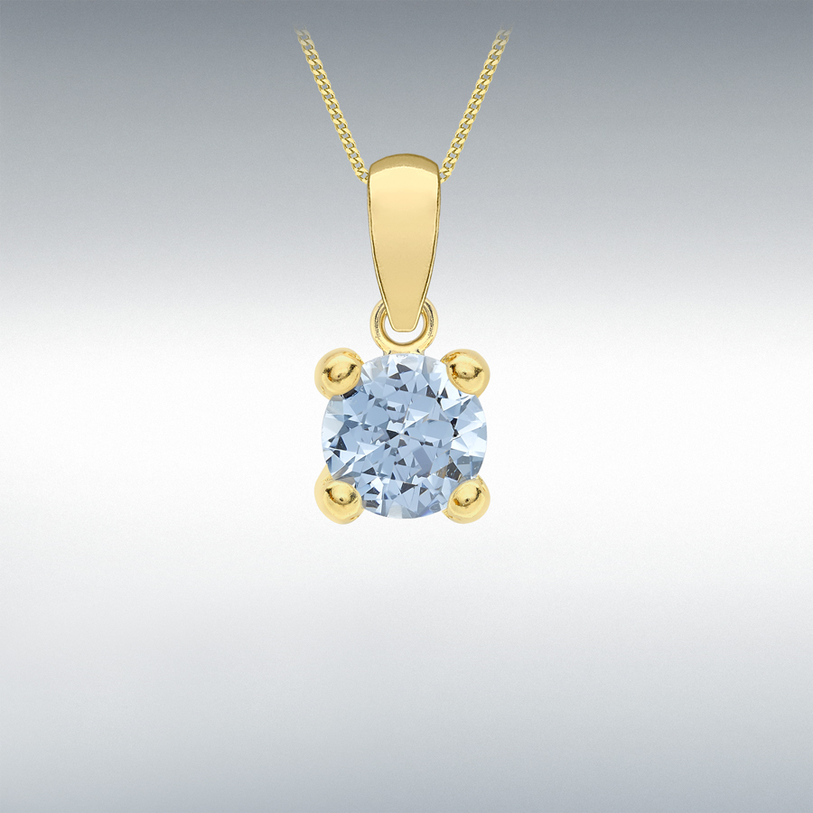 9ct Yellow Gold Sky Blue 5mm CZ March Birthstone Pendant