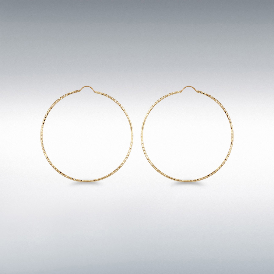 9ct Yellow Gold 60mm Diamond Cut Hoop Earrings