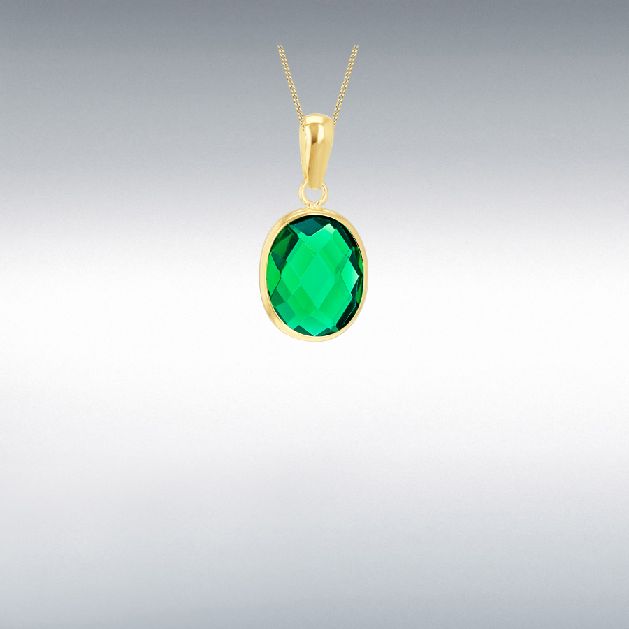 9ct Yellow Gold 10mm x 8mm Green Swarovski Oval Drop Pendant