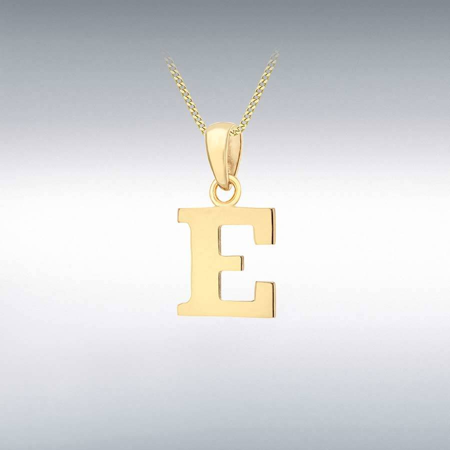 9ct Yellow Gold 8.5mm x 16mm Plain 'E' Initial Pendant