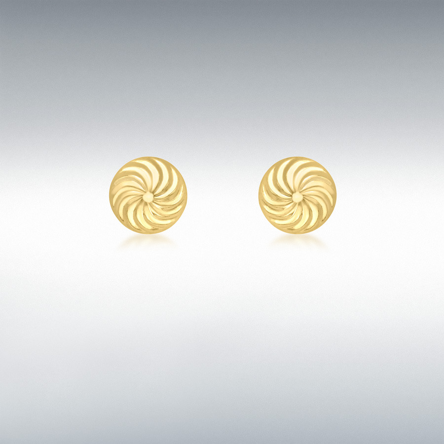 9ct Yellow Gold 8mm Swirl-Detail Dome Stud Earrings