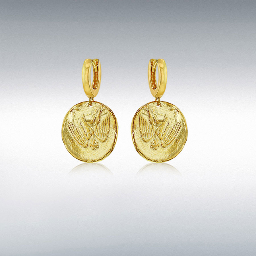 Sterling Silver Yellow Gold Plated 20.5mm x 32mm Reversible Roman Coin Creole Earrings