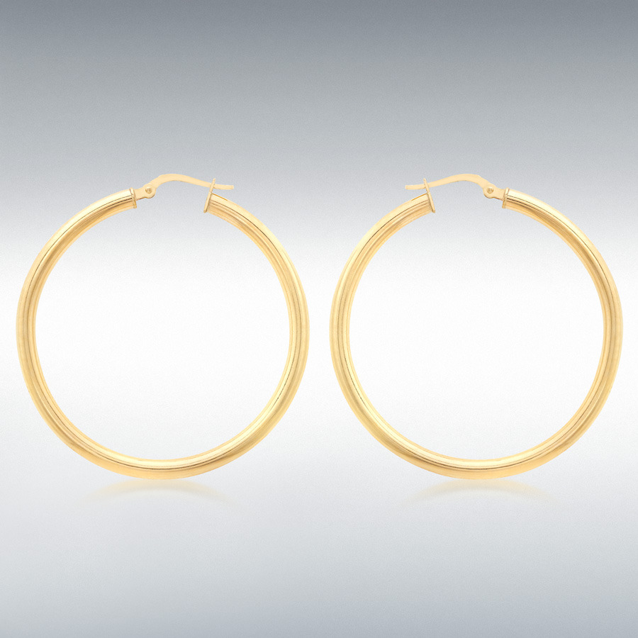 9ct Yellow Gold 3mm Round-Tube 40mm Polished Creole Earrings