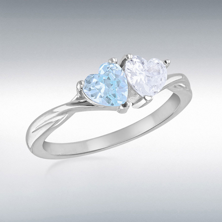 Sterling Silver Two 5mm White and Light Blue Solitaire CZs Ring