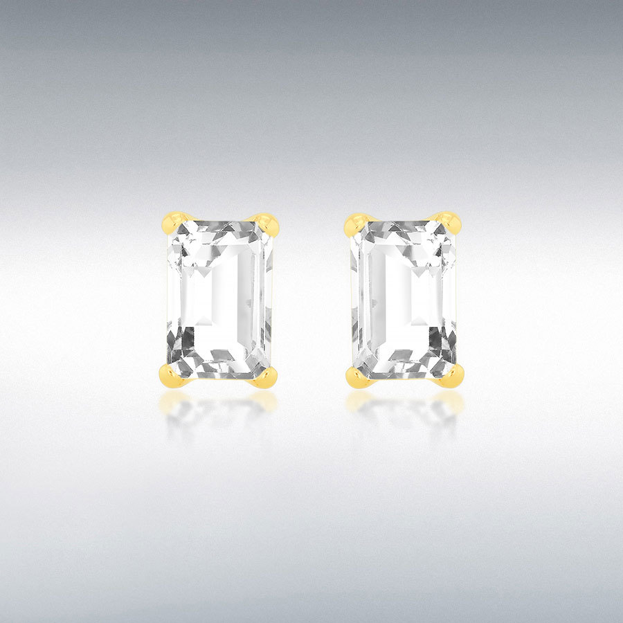 9ct Yellow Gold 4mm x 6mm  Rectangle CZ Stud Earring