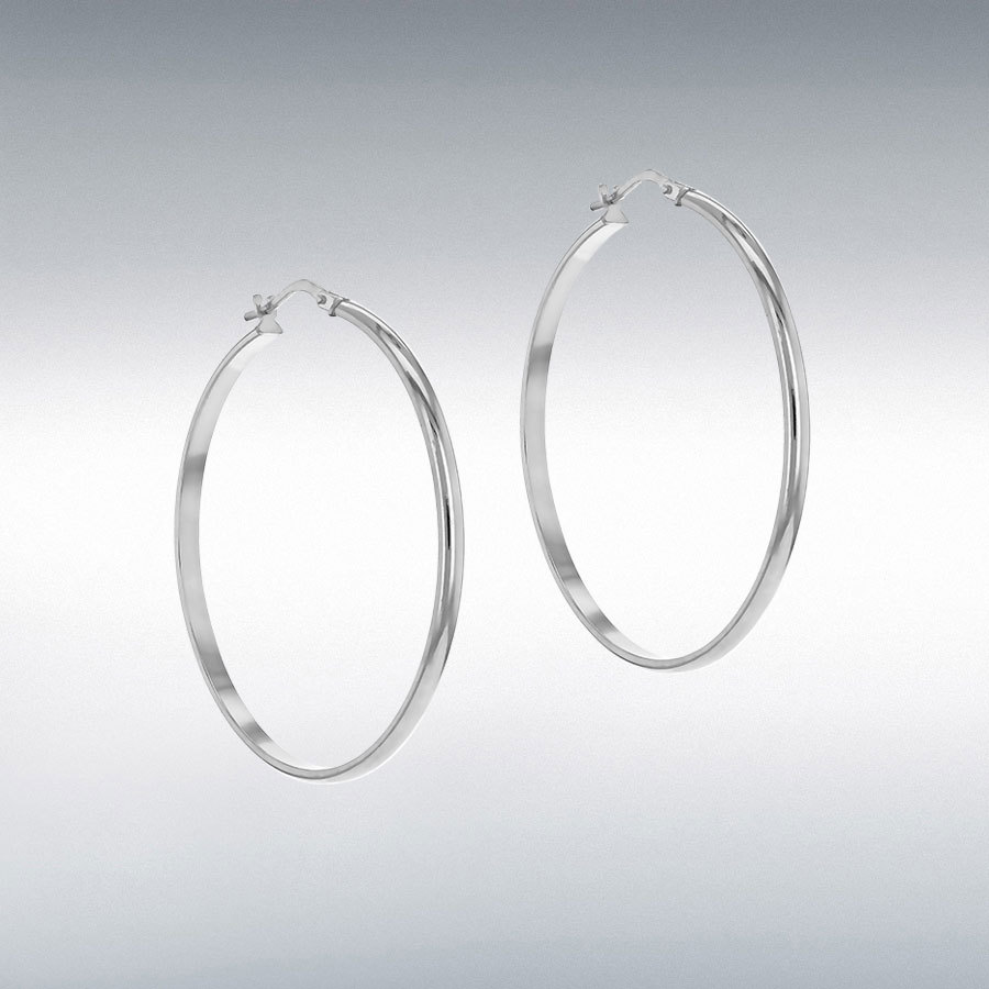 STERLING SILVER RHODIUM PLATED 43MM PLAIN HOOP EARRINGS