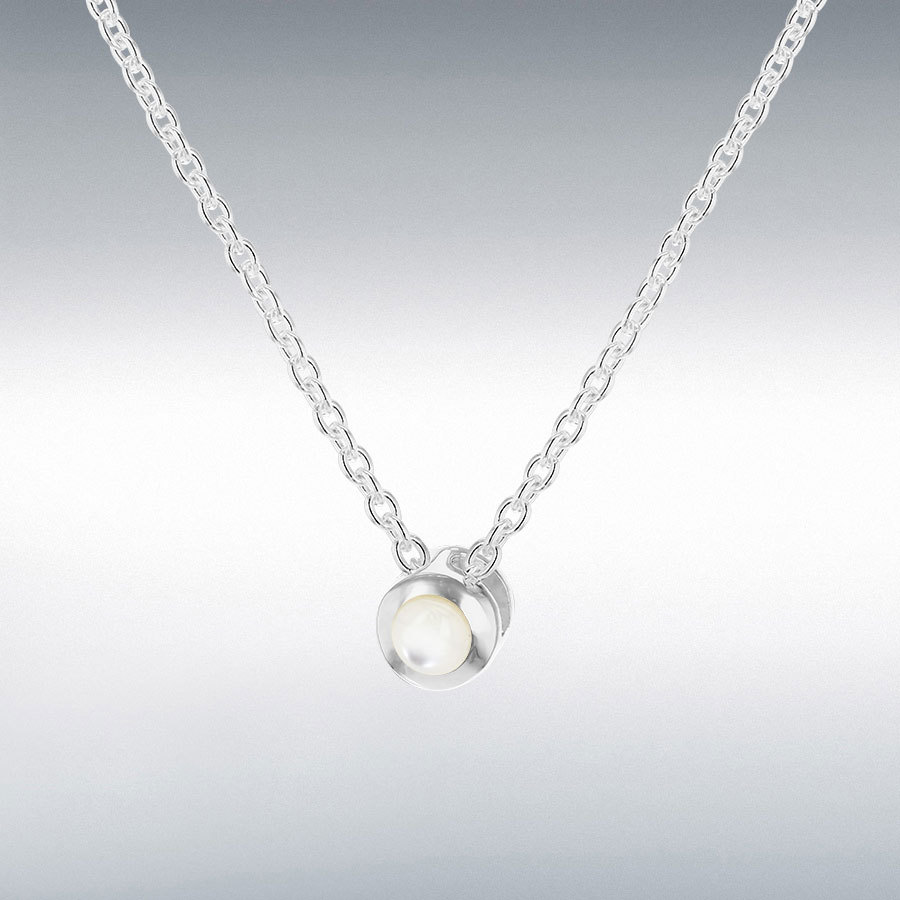 Sterling Silver White 3mm Cabochon Mother of Pearl June Birthstone Adjustable Necklace 41cm/16"-46cm/18" 