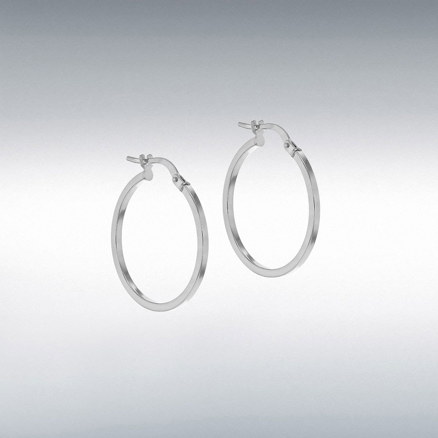 STERLING SILVER RHODIUM PLATED 23.5MM PLAIN HOOP EARRINGS