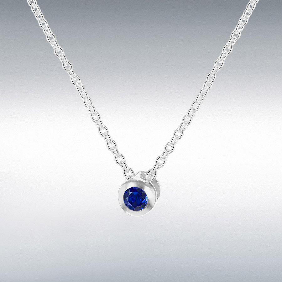 Sterling Silver Blue 3mm CZ September Birthstone Adjustable Necklace 41cm/16"-46cm/18" 