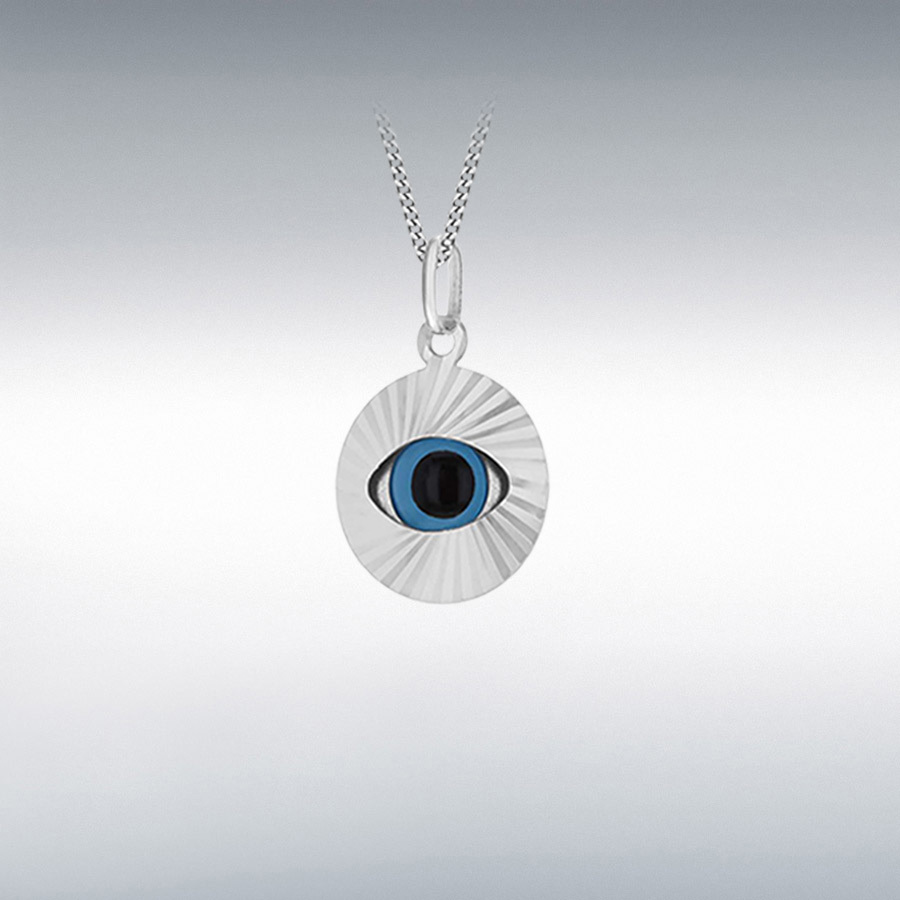 Sterling Silver Rhodium Plated 15.4mm x 24mm Diamond Cut Evil-Eye Pendant