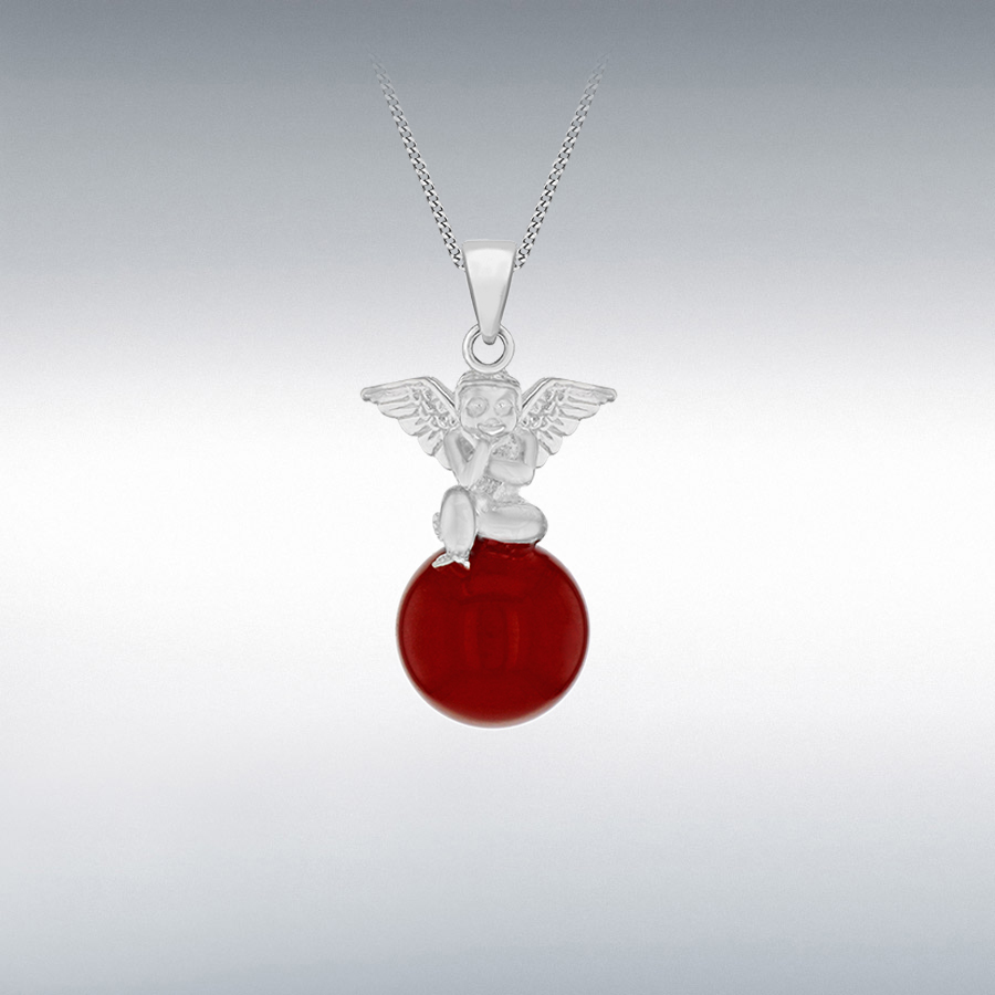 Sterling Silver Red Agate 18mm x 30mm Cherub Pendant