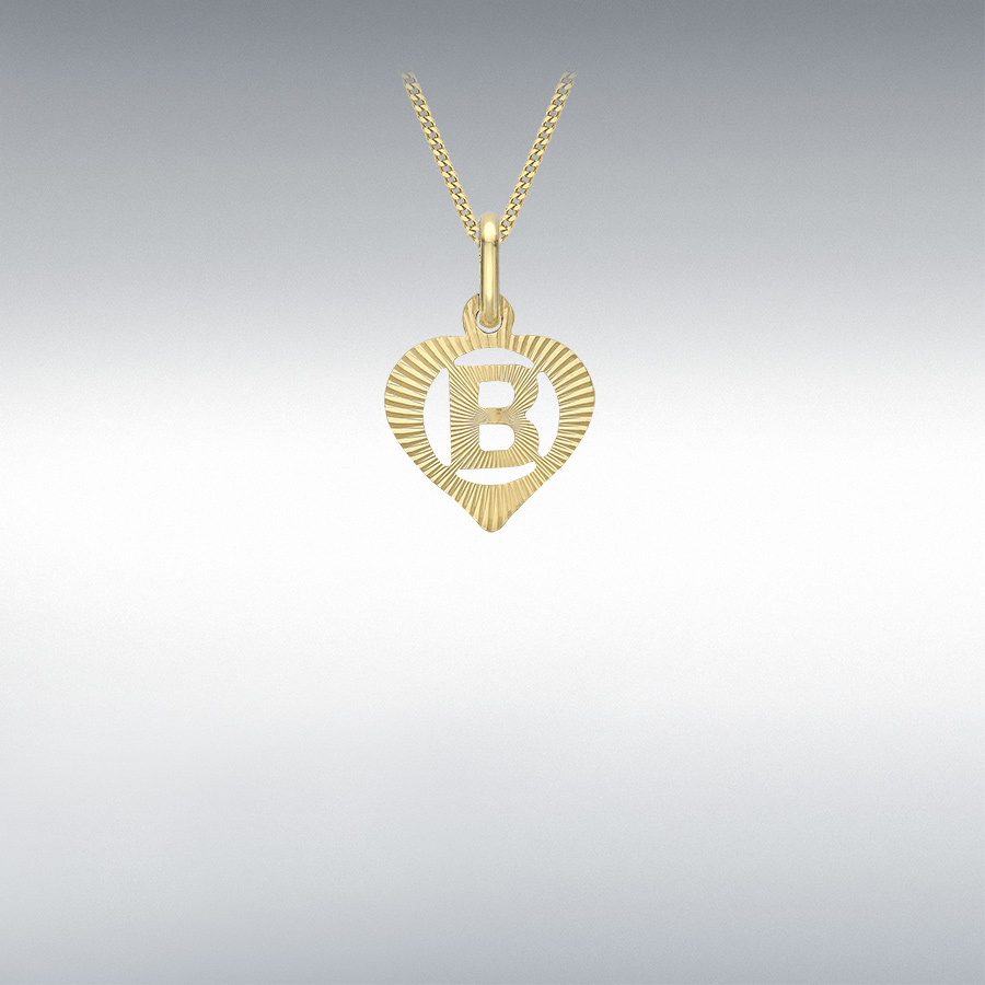 9ct Yellow Gold 10.5mm x 16.5mm Diamond Cut 'B' Initial Heart Pendant