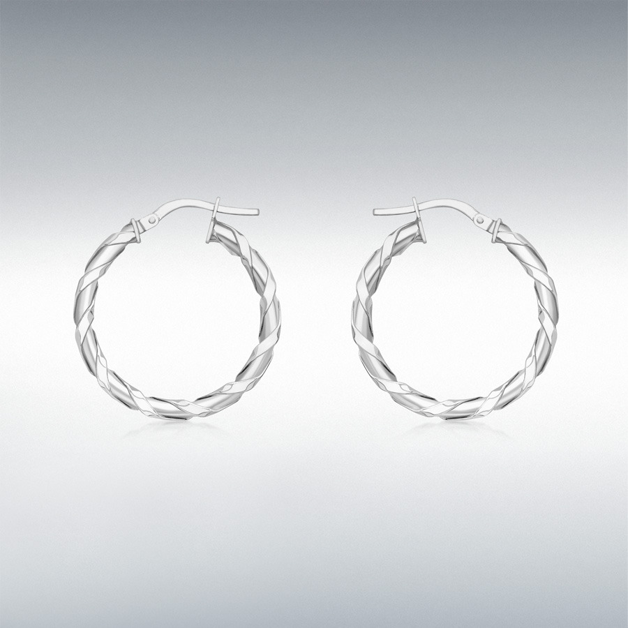 9ct White Gold 25mm Twist Hoop Creole Earrings