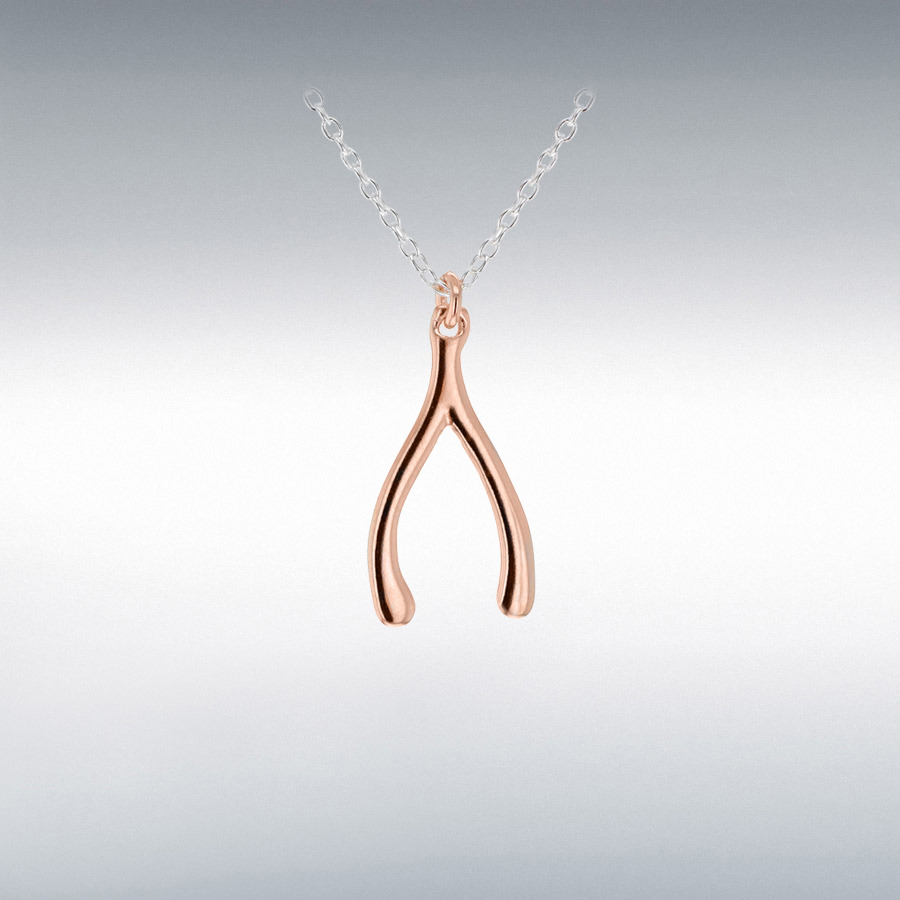 Sterling Silver Rose Gold Plated 10mm x 19mm Wishbone Necklace 46cm/18"