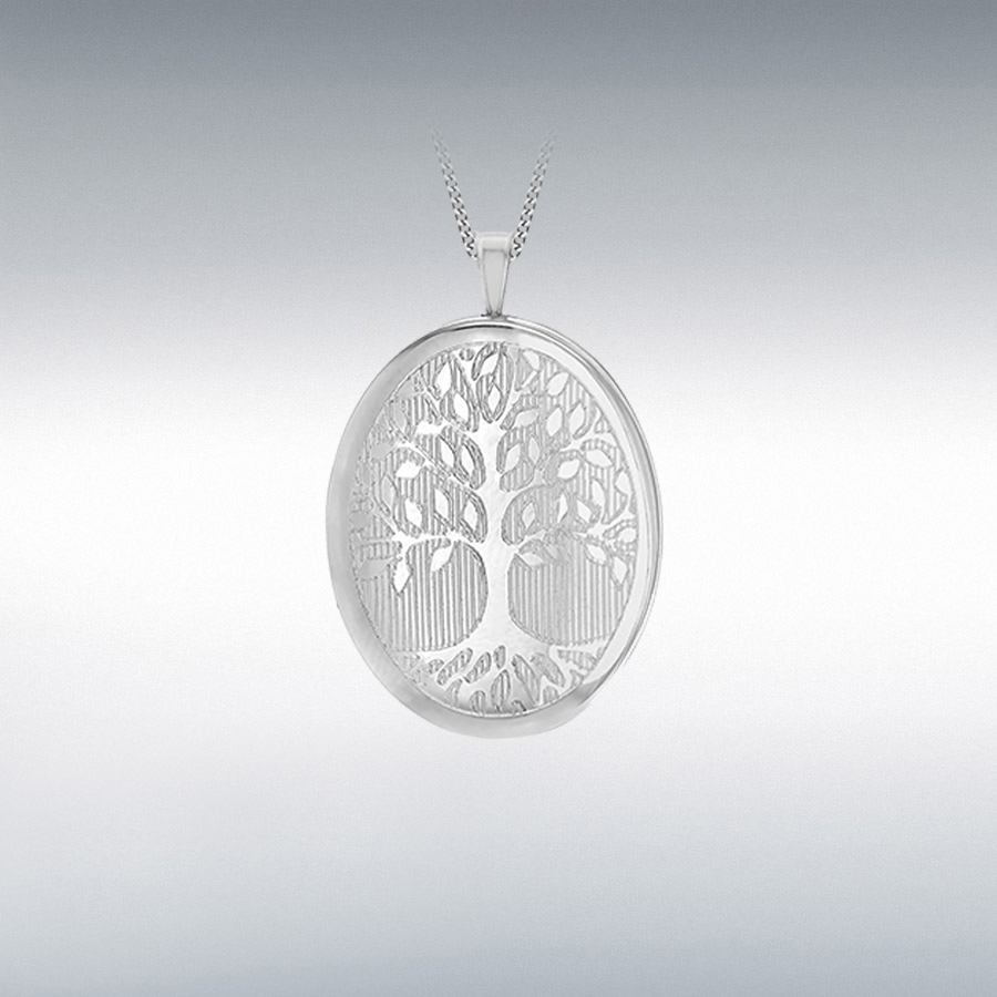 Sterling Silver Rhodium Plated 20mm x 31.5mm 'Tree of Life' Oval Locket