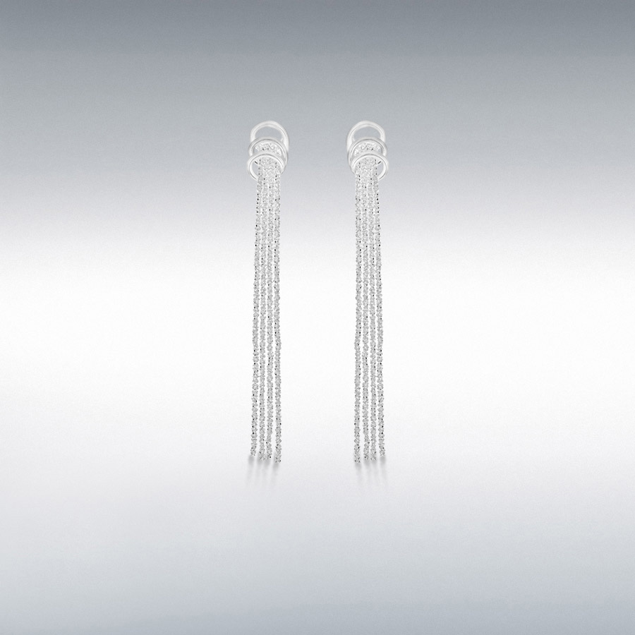 Sterling Silver 4-Strand Tocalle Chain and Rings Drop Earrings