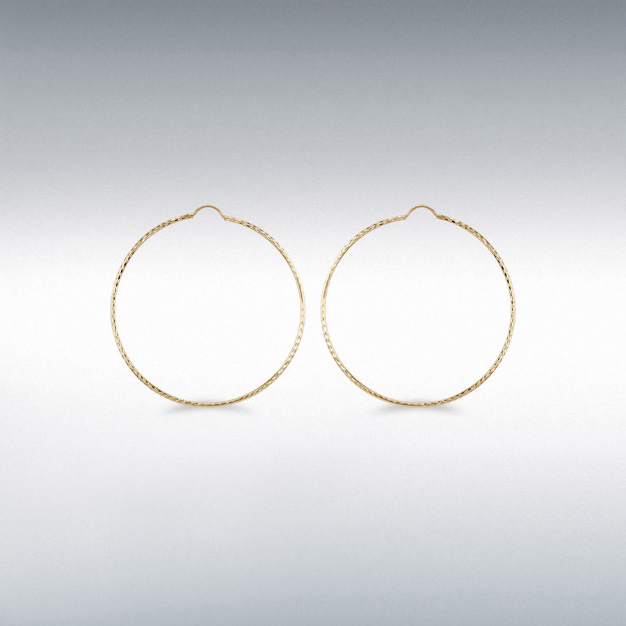 9ct Yellow Gold 50mm Diamond Cut Hoop Earrings