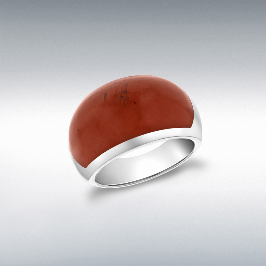 Sterling Silver Red Jasper 14.5mm Inlay Dome Ring