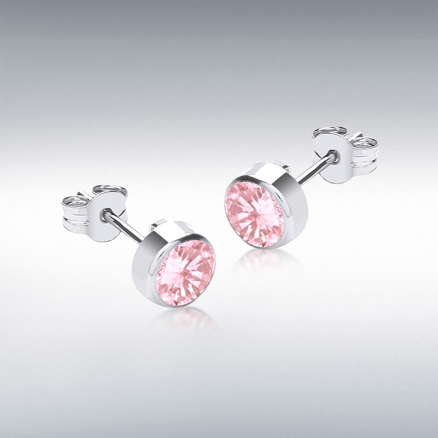 9ct White Gold 6mm Round Pink CZ 6.2mm Stud Earrings