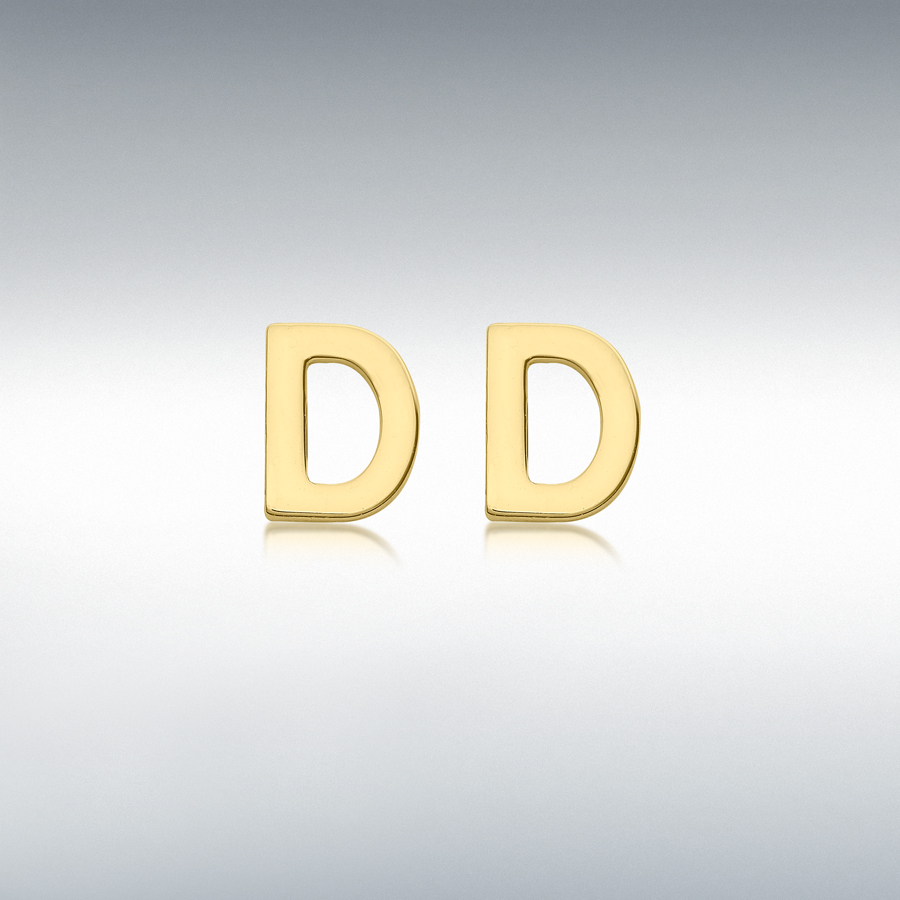 9ct Yellow Gold 4mm x 5mm 'D' Initial Stud Earrings