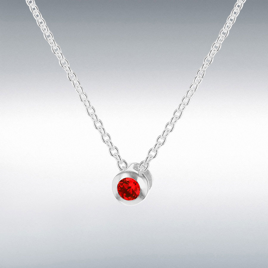 Sterling Silver Light Red 3mm CZ January Birthstone Adjustable Necklace 41cm/16"-46cm/18" 