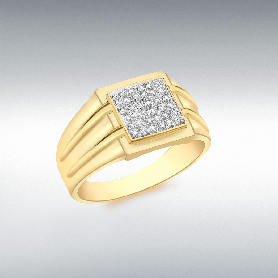 9ct Yellow Gold 0.23ct Pave Set Diamond Men's Ring | 9ct Gold Rings ...