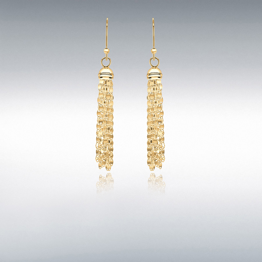 Sterling Silver Yellow Gold Plated 8mm x 72mm Flat Rambo Chain Tassel Earrings