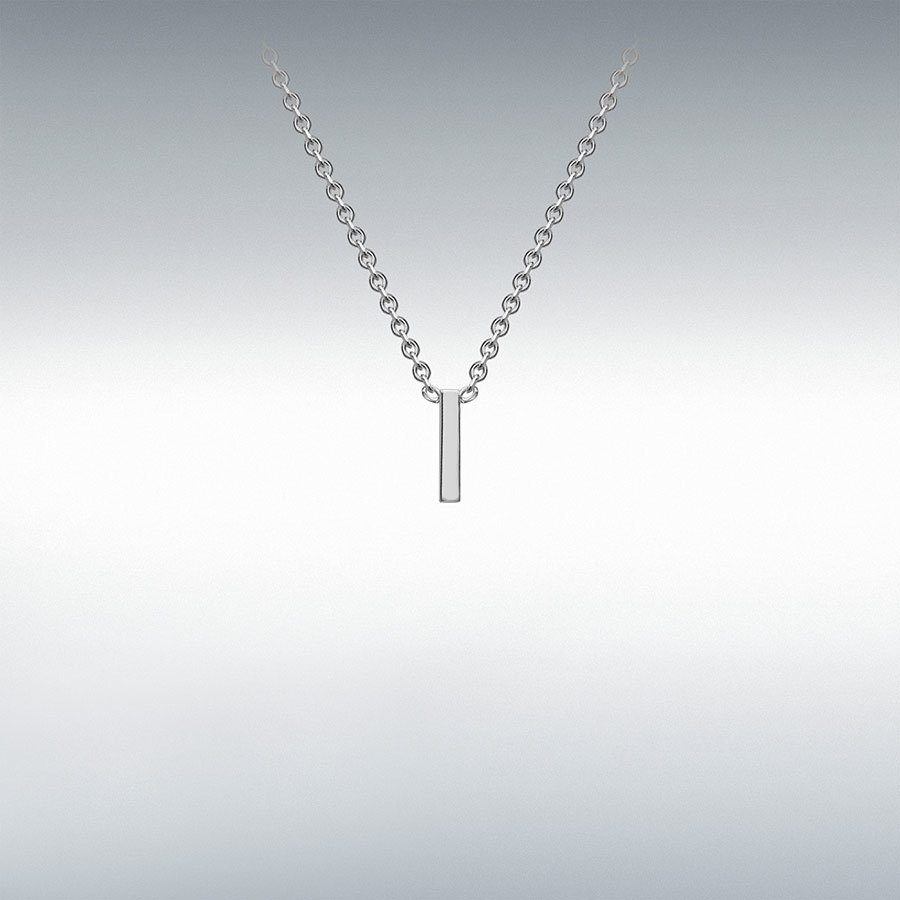 Sterling Silver Rhodium Plated 1mm x 4.5mm 'I' Initial Adjustable Necklace 38cm/15"-43cm/17"