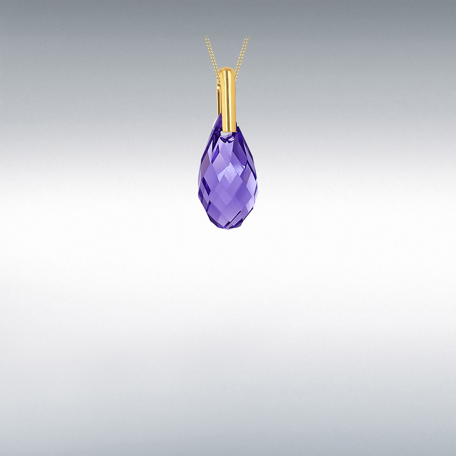 9ct Yellow Gold 13.6mm x 6.5mm Purple Swarovski Crystal Teardrop Pendant