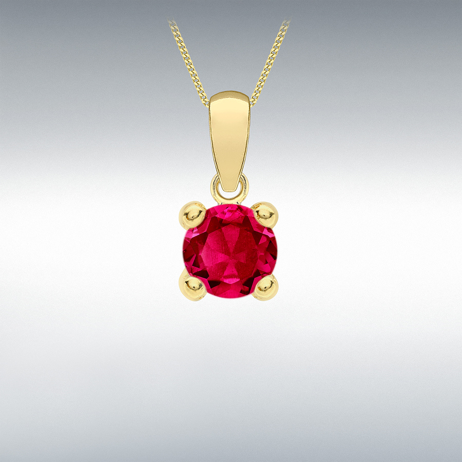 9ct Yellow Gold Magenta 5mm CZ July Birthstone Pendant