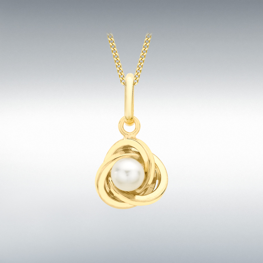 9ct Yellow Gold Freshwater Pearl 9mm x 12mm Knot Pendant