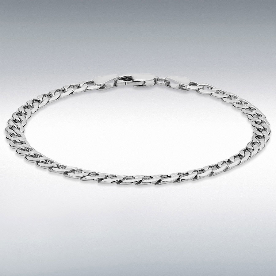 9ct White Gold 120 Hollow 6-Sided Curb Chain Bracelet 19cm/7.5"